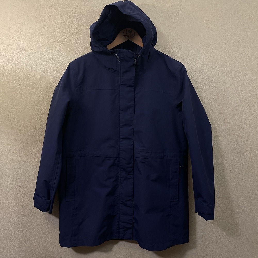 Land's End Women's Hooded‎ Squall Jacket Navy Waterproof Utility Sz L  14-16 EUC